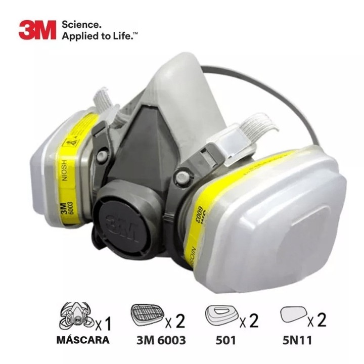 Kit Respirador Reutilizable 3M 6200 + 2 Cartuchos 6003 + 2 Prefiltros