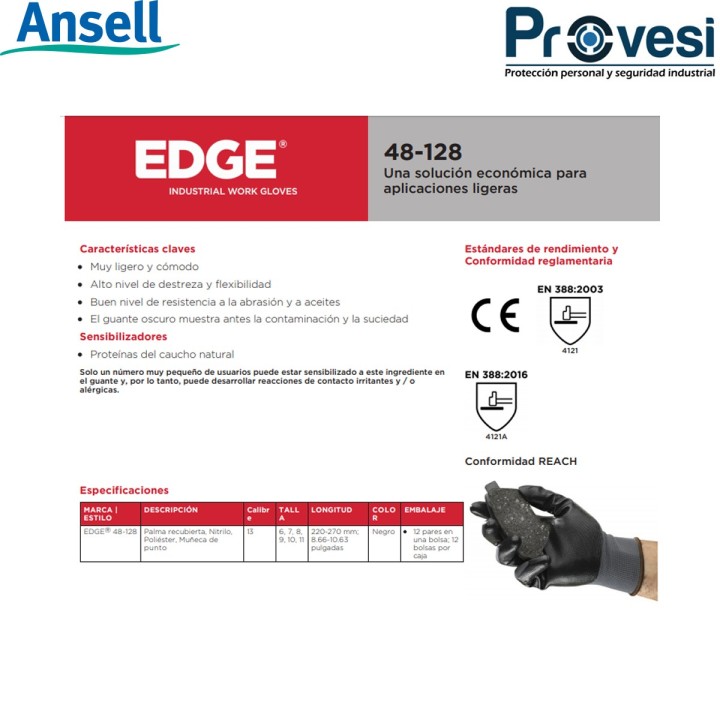 Guante Nitrilo Poliester Edge 48-128 Ansell