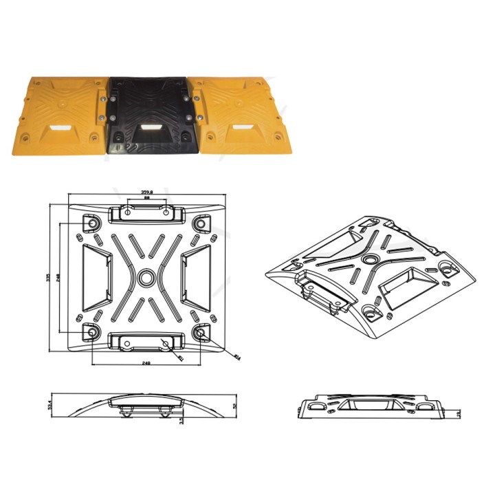Reductor Velocidad Trafico Pesado 102x35x5Cm Amarillo-Negro con Tornillos TG
