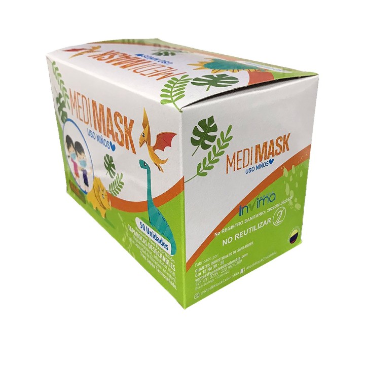 Tapabocas 3 Pliegues x 50 Und Niño Empaque Individual MediMask