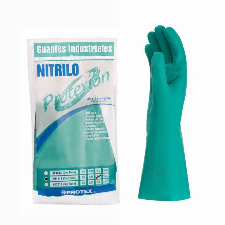 Guante Nitrilo Verde 13Pulgadas Sin Flock Protexion