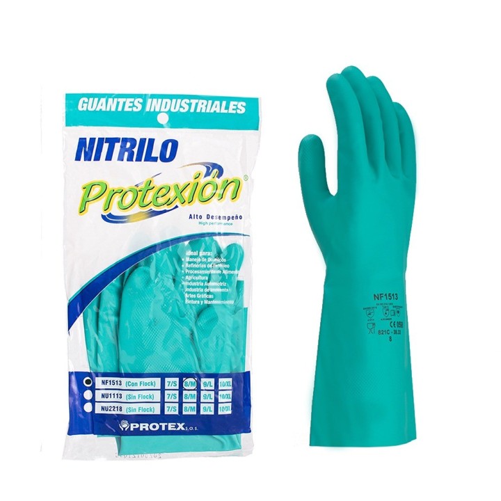 Guante Nitrilo Verde 13Pulg Con Flock Protexion