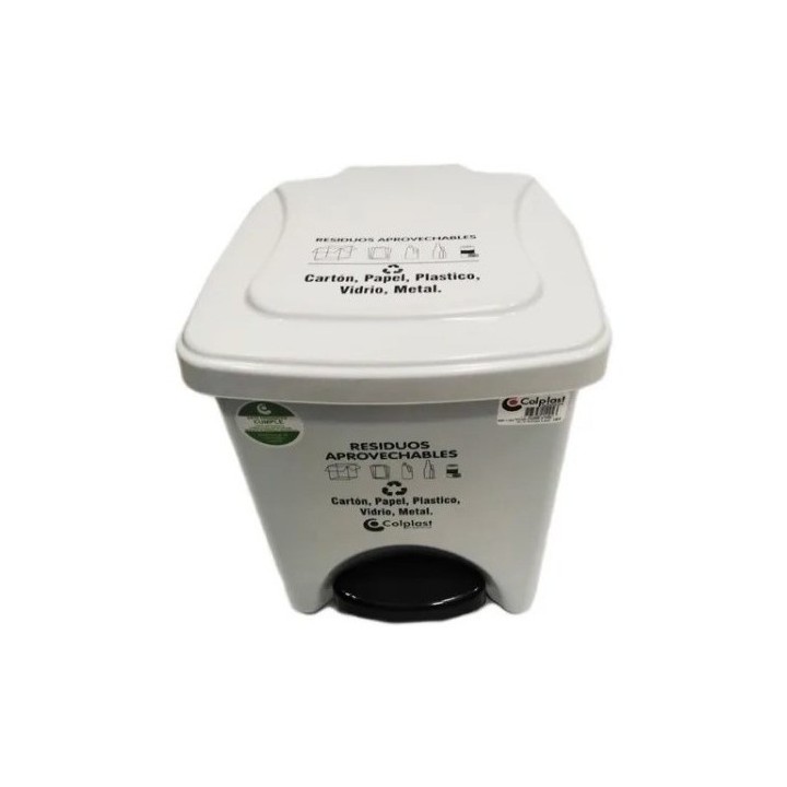Papelera Pedal Plana 22 Lts Blanco ColPlast
