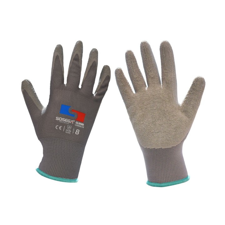 Guante Latex Corrugado Poliester Gris Cloud Sosega