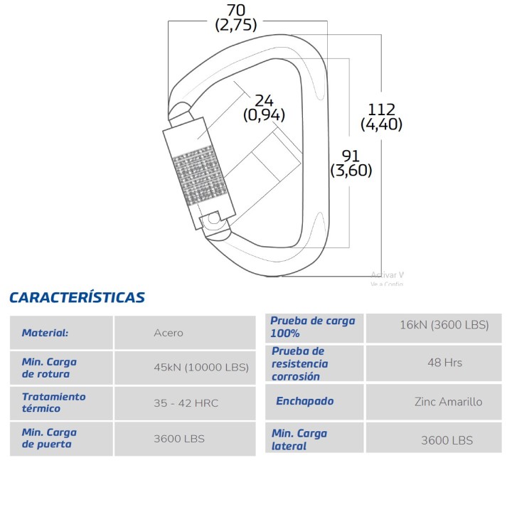 Mosqueton Carabinero Acero S5 Cierre Automatico 45 Kn 10.000 Lb SG