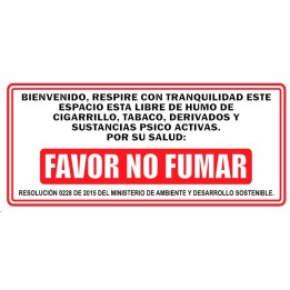 Señal Fotoluminiscente Favor No Fumar 30x15