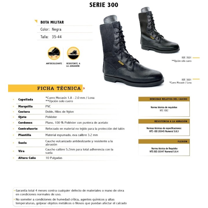 Bota Militar Terrano 10Pulg Cuero-Lona S/P