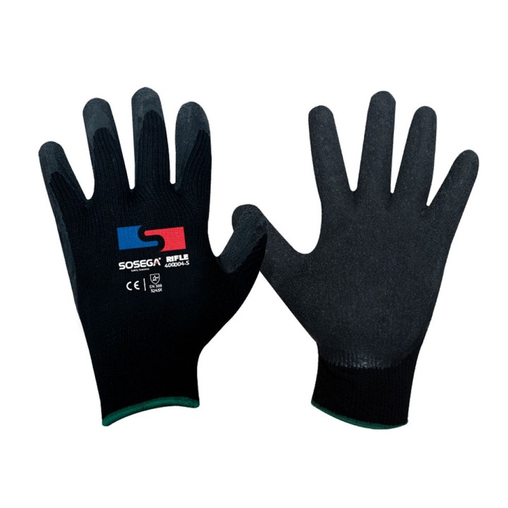 Guante Latex Corrugado Poliester Negro Rifle Sosega