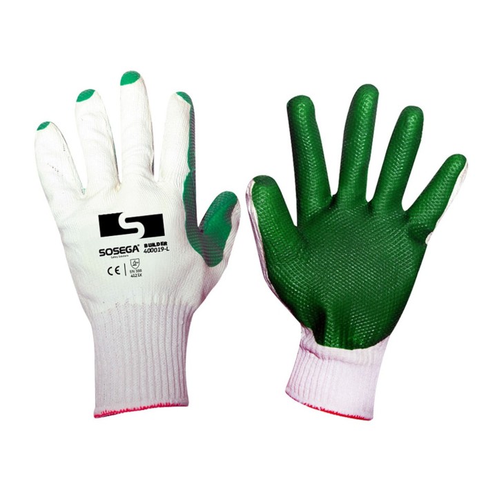 Guante Latex Laminado Verde Poliester y Algodon Blanco Builder Sosega 400019