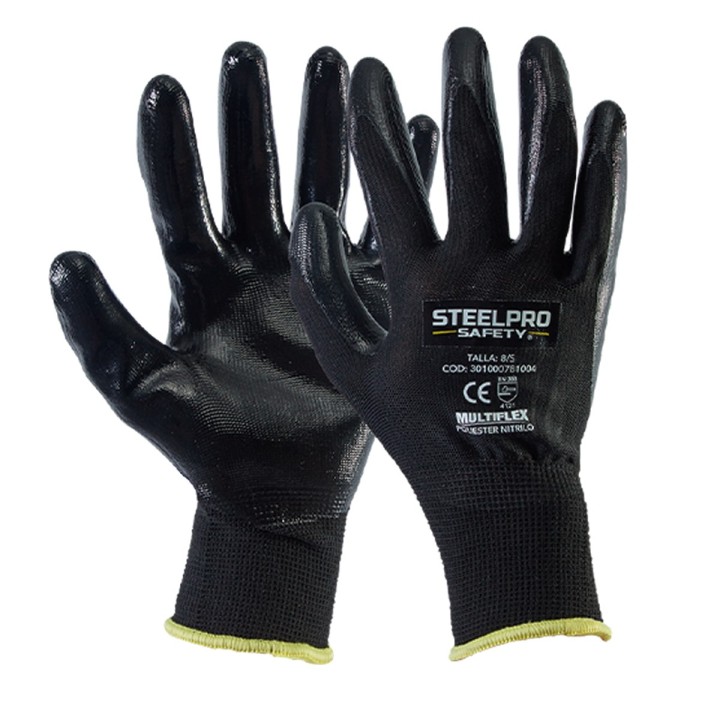 Guante Multiflex Polyester Nitrilo Negro Steelpro