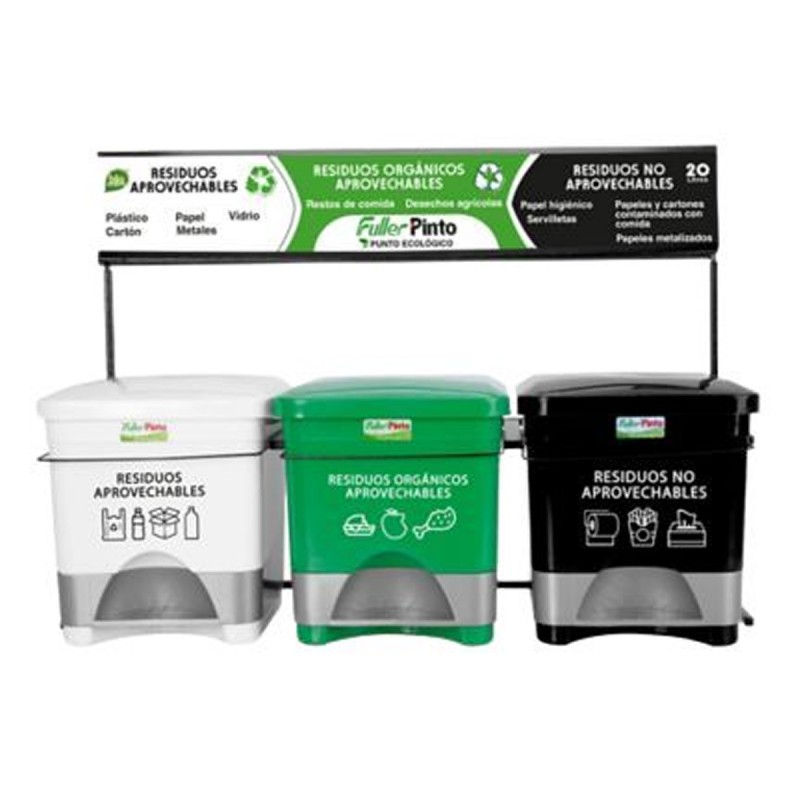 Punto Ecologico 20 Lts Pedal Verde-Blanco-Negro Fuller Pinto