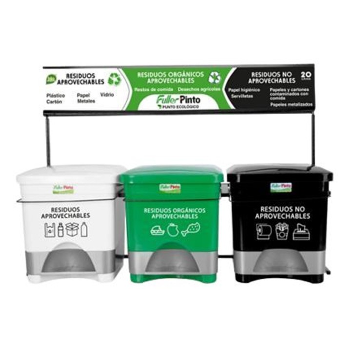 Punto Ecologico 20 Lts Pedal Verde-Blanco-Negro Fuller Pinto