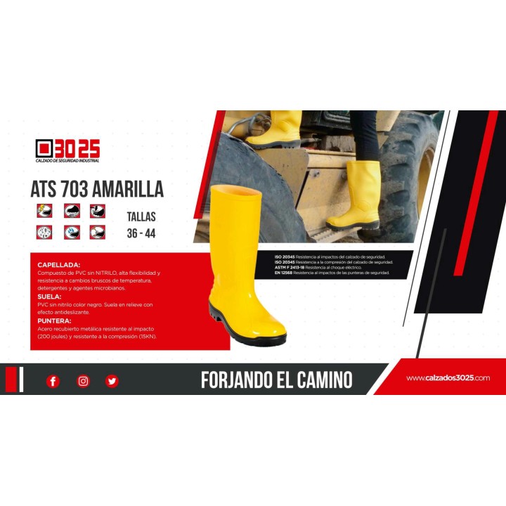 Bota Pvc C 3025 ATS 703 Caña Alta Amarilla Con Puntera