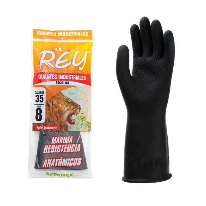 Guante Plastico Calibre 35 Negro Protexion Industrial Bicolor el Rey