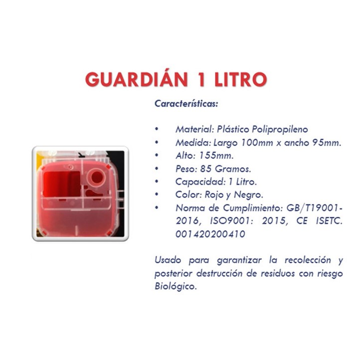 Guardian 1 Litro Recipiente para Cortopunzantes