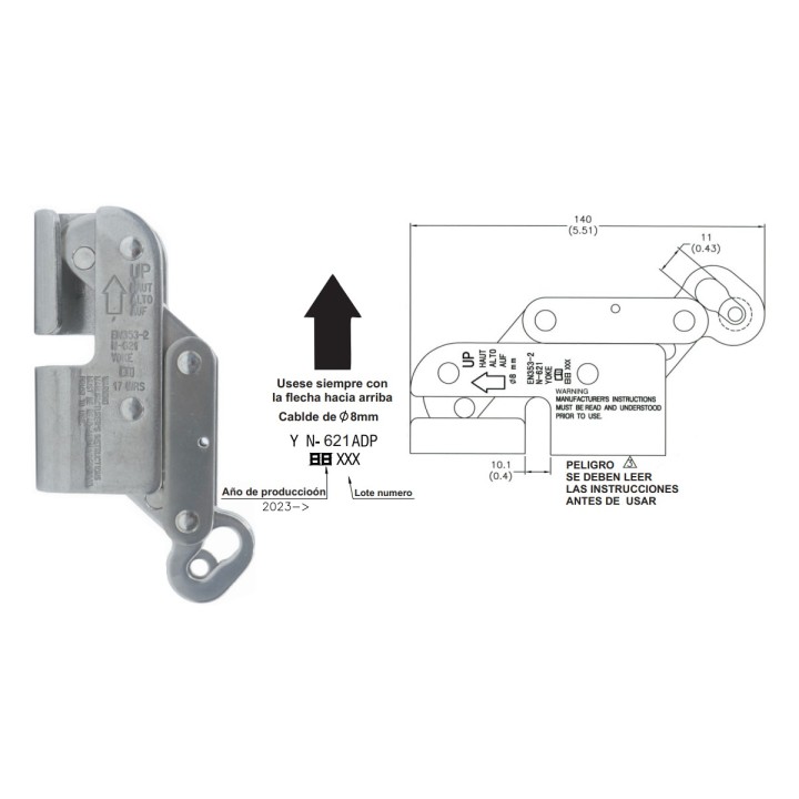 Freno Arrestador Anticaidas para Cable o Guaya  5/16  8mm EPI