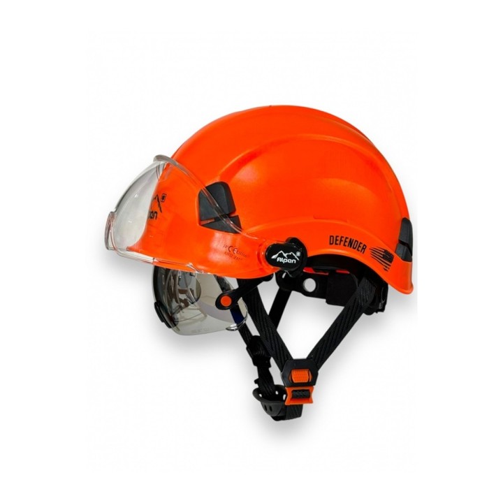 Casco Alpen Defender con Barbuquejo - Sujetador Linterna y Visor