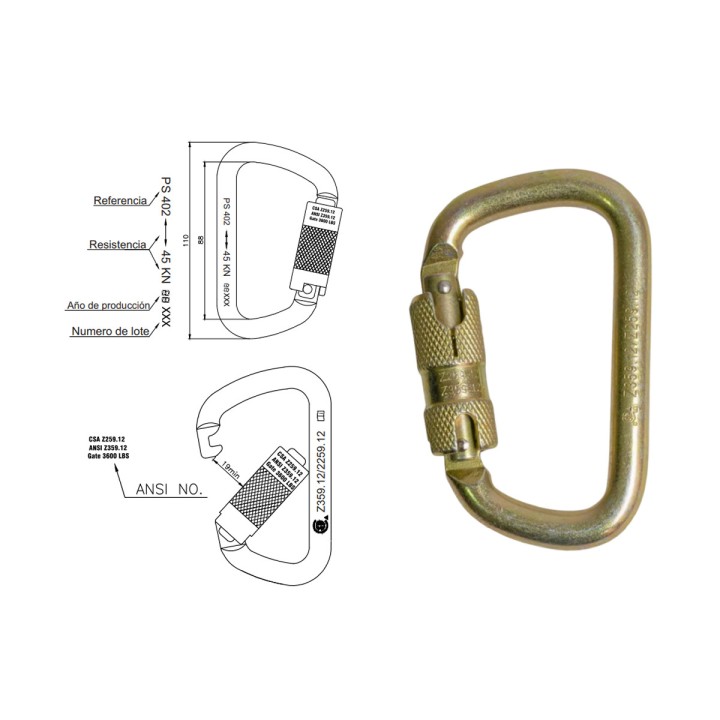 Mosqueton Carabinero Acero 22KN YOKE LK