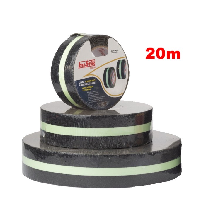 Cinta Antideslizante Negra Fotoluminicente 20 Mtrs x 50mm Ancho hyStik