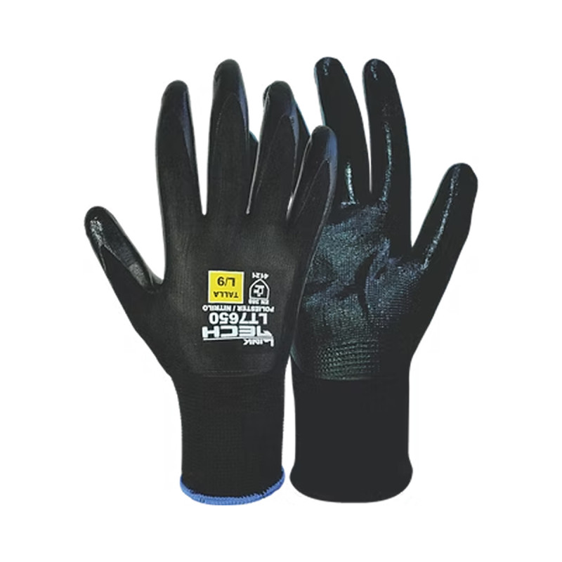 Guante Nitrilo Poliester Negro LT7650 Linktech