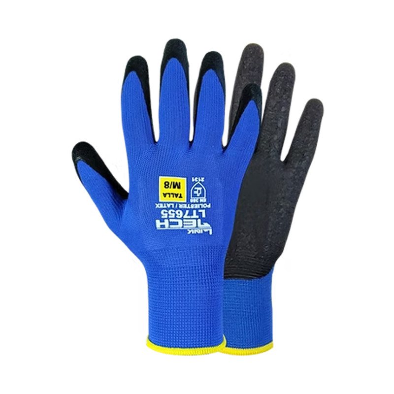 Guante Poliester Latex Azul CRINKLE LT7655-3 Linktech