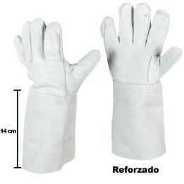 Guantes de Carnaza Largo 14 Cm Reforzado Carnaza 5 Dedos