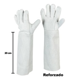 Guantes de Carnaza Largo 20 Cm Reforzado Carnaza 5 Dedos