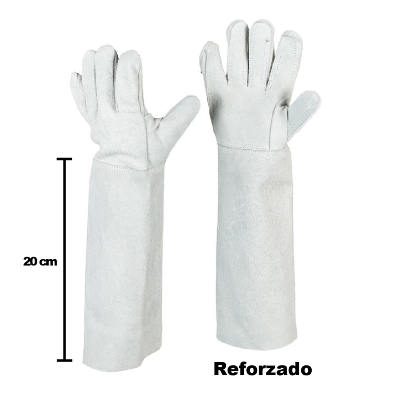 Guantes de Carnaza Largo 20 Cm Reforzado Carnaza 5 Dedos