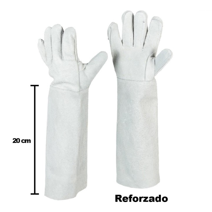 Guantes de Carnaza Largo 20 Cm Reforzado Carnaza 5 Dedos