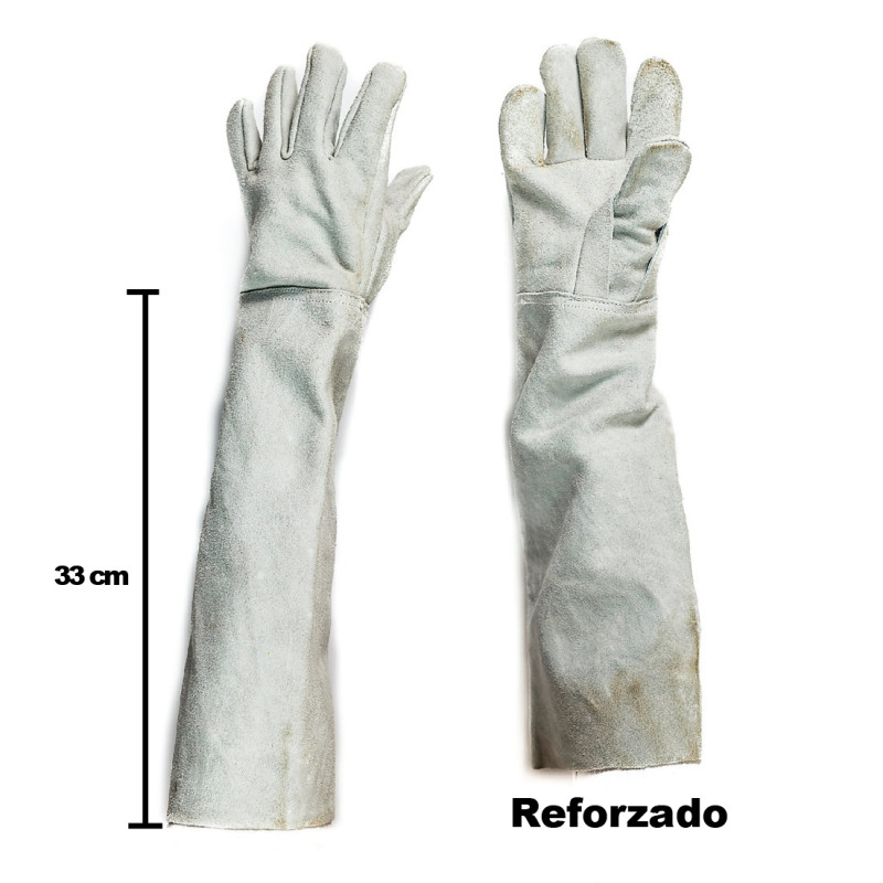 Guantes de Carnaza Largo Reforzado 5 Dedos Manga 33 Cms