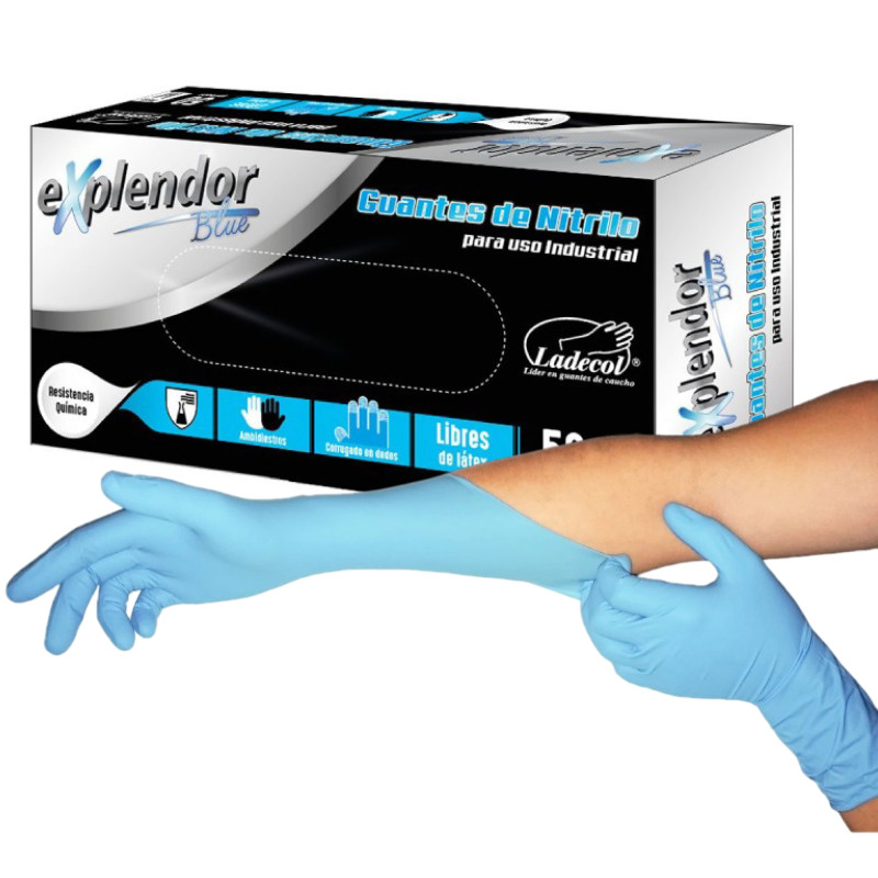 Guante Examen Nitrilo Explendor Blue Uso Industrial Caja X50 Unid