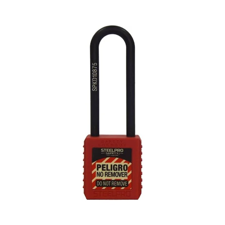 Candado Bloqueo Grillete Largo Nylon Rojo Steelpro