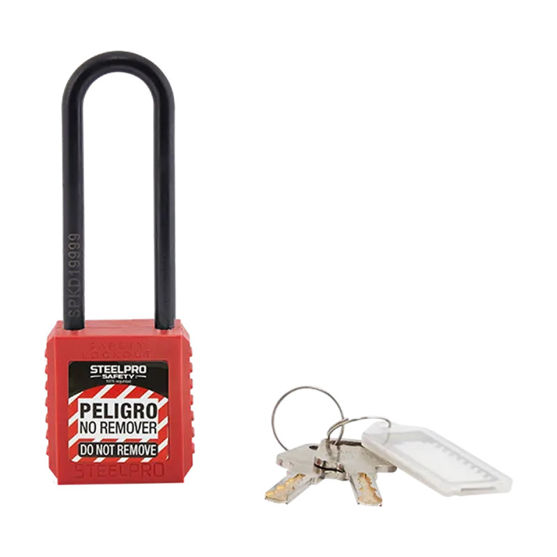 Candado Bloqueo Grillete Largo Nylon Rojo Steelpro