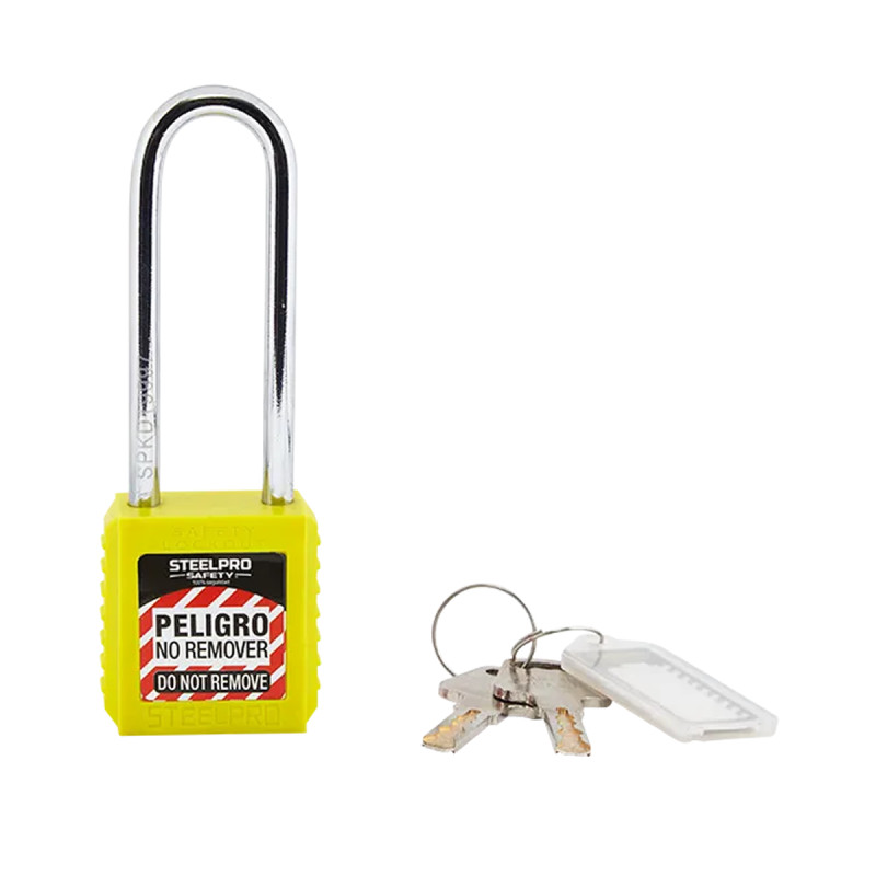 Candado Bloqueo Grillete Largo Acero Amarillo Steelpro