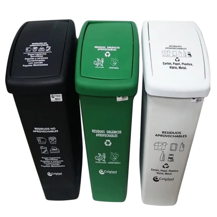 Punto Ecologico 55 Litros 4 Puestos con Techo Negro-Blanco-Verde-Rojo CLP