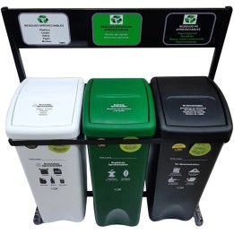 Punto Ecologico 55 Litros 4 Puestos con Techo Negro-Blanco-Verde-Rojo CLP