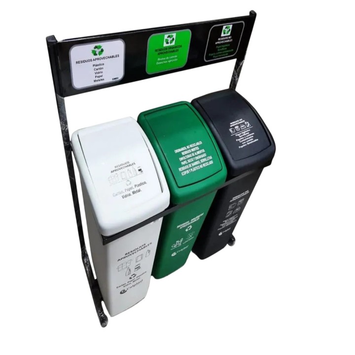 Punto Ecologico 55 Litros 4 Puestos con Techo Negro-Blanco-Verde-Rojo CLP