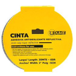 Cinta Antideslizante Reflectivo Fotoluminicente Negra 20 Mtrs x 5 cm Uduke