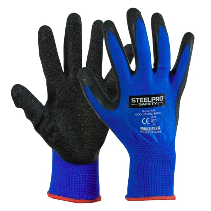 Guante Latex Multiflex Polyester Azul Steelpro