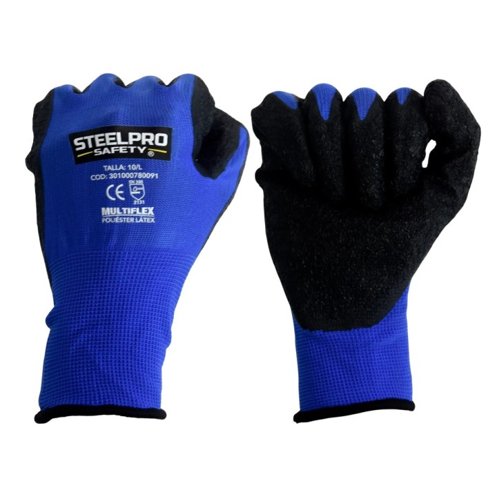 Guante Latex Multiflex Polyester Azul Steelpro