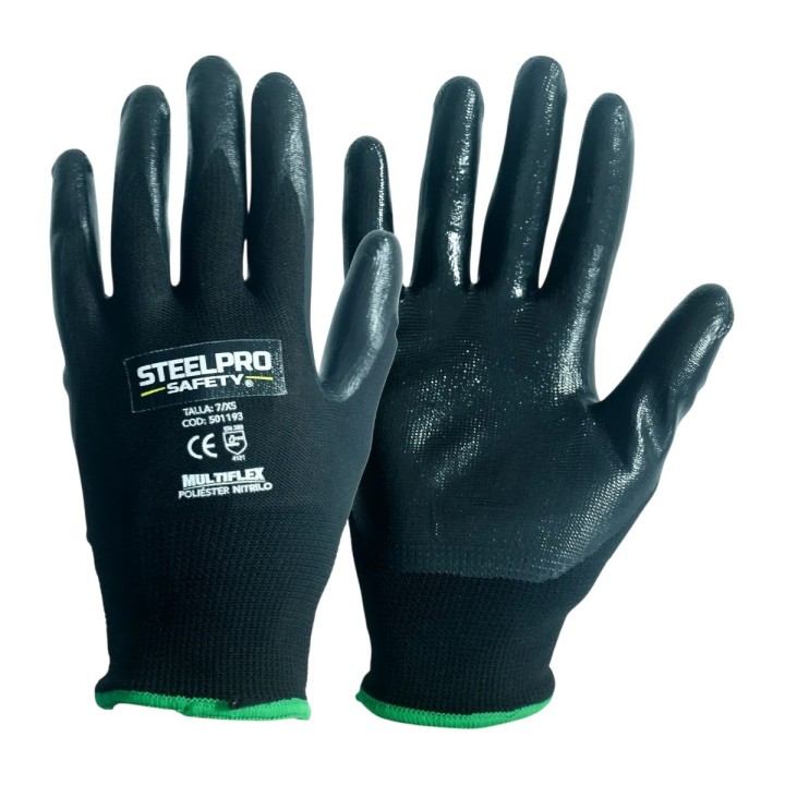 Guante Multiflex Polyester Nitrilo Negro Steelpro