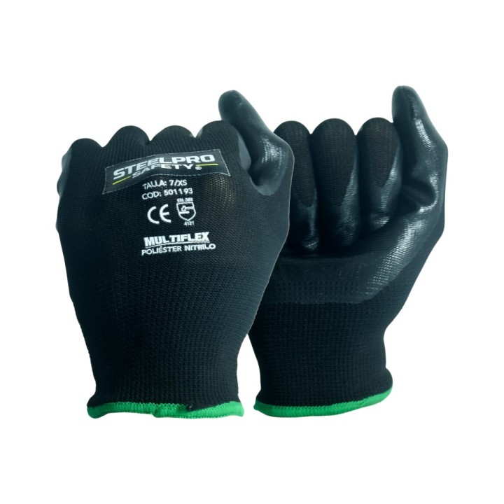 Guante Multiflex Polyester Nitrilo Negro Steelpro