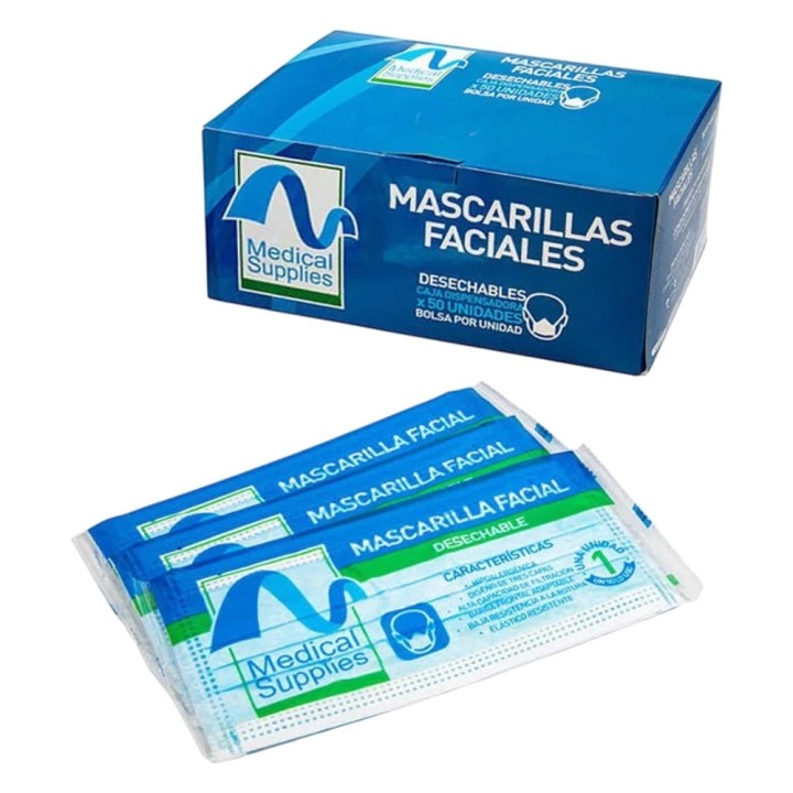 Tapabocas 3 Pliegues x 50 Und (Tapabocas Quirurgico) Empaque Individual Medical Supplies